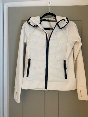 Loft Lou & Grey White Quilted Hooded Jacket with Black Trim